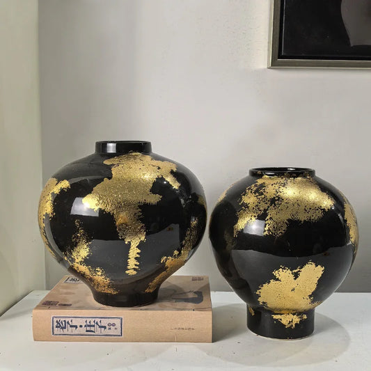 "DecorBites™ Gold Foil Pattern Ceramic Vase - Handcrafted Flowerpot Terrarium Home Decor"