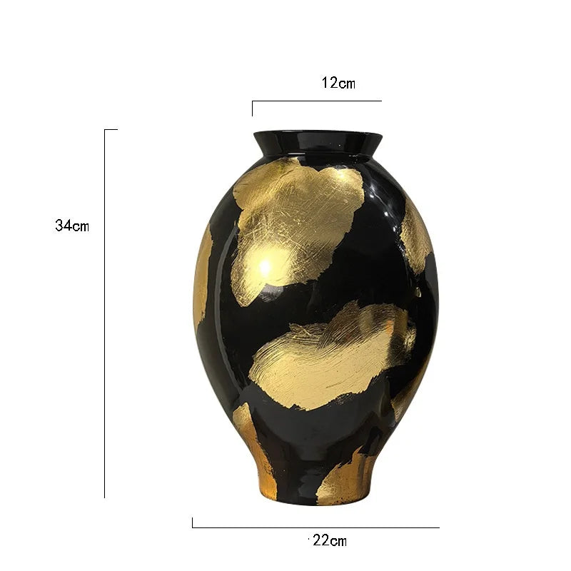 "DecorBites™ Gold Foil Pattern Ceramic Vase - Handcrafted Flowerpot Terrarium Home Decor"