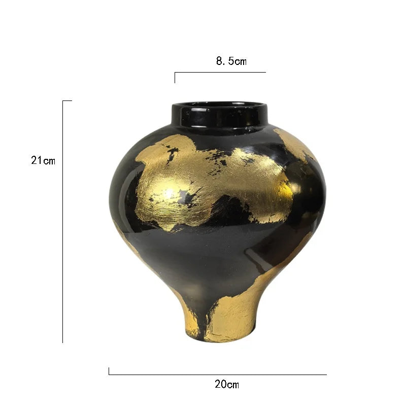"DecorBites™ Gold Foil Pattern Ceramic Vase - Handcrafted Flowerpot Terrarium Home Decor"