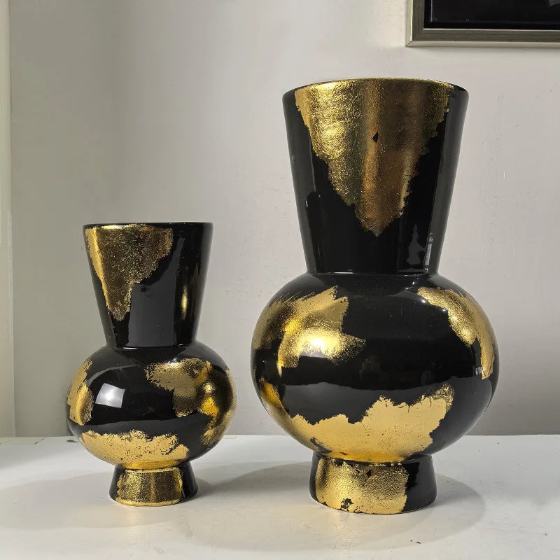 "DecorBites™ Gold Foil Pattern Ceramic Vase - Handcrafted Flowerpot Terrarium Home Decor"
