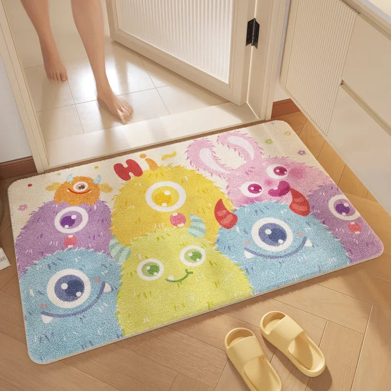 "DecorBites™ Cartoon Print Bathroom Carpet: Soft, Absorbent & Anti-Slip Entrance Mat"