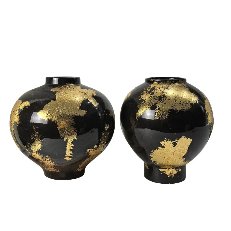 "DecorBites™ Gold Foil Pattern Ceramic Vase - Handcrafted Flowerpot Terrarium Home Decor"