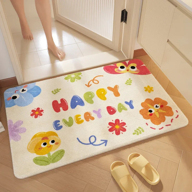 "DecorBites™ Cartoon Print Bathroom Carpet: Soft, Absorbent & Anti-Slip Entrance Mat"