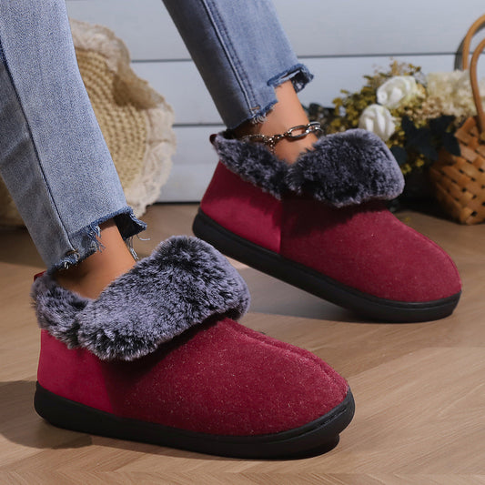 Women’s Felt-Fur Collar Indoor Winter Shoes | Cozy Slip-Ons