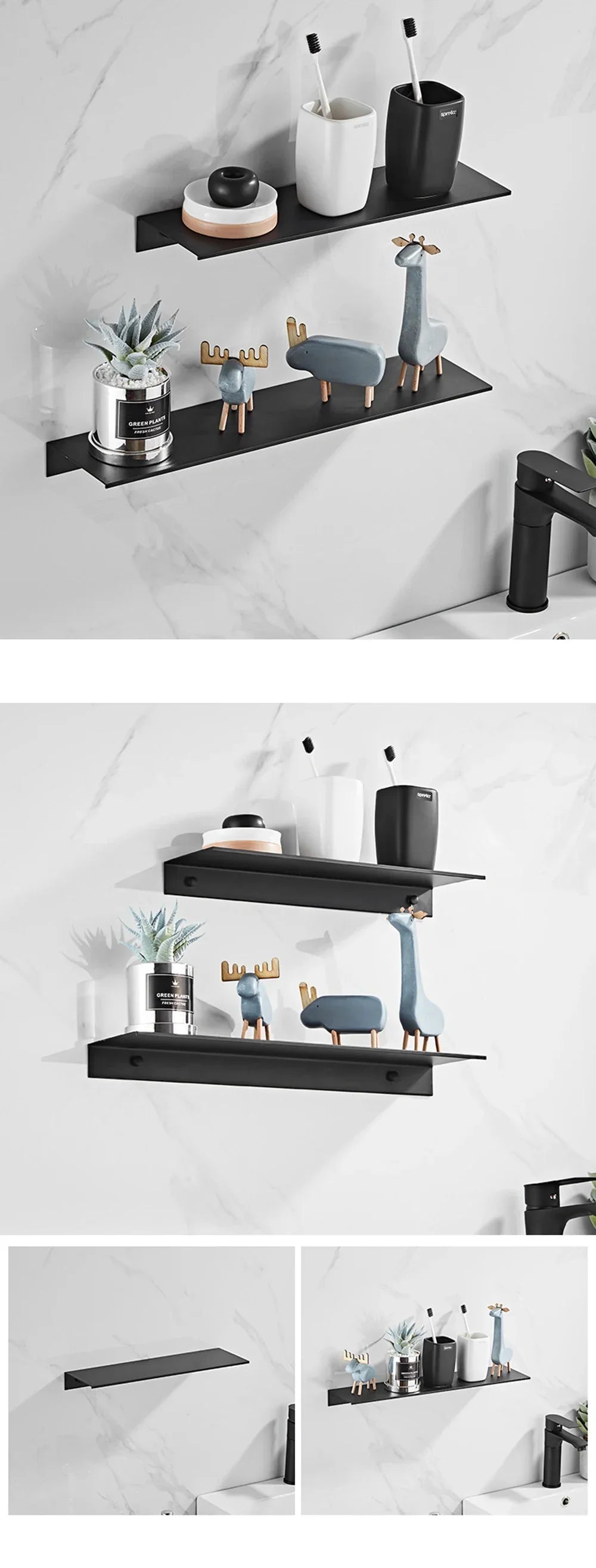 DecorBites™ Aluminum Floating Shelves for Bathroom and Kitchen