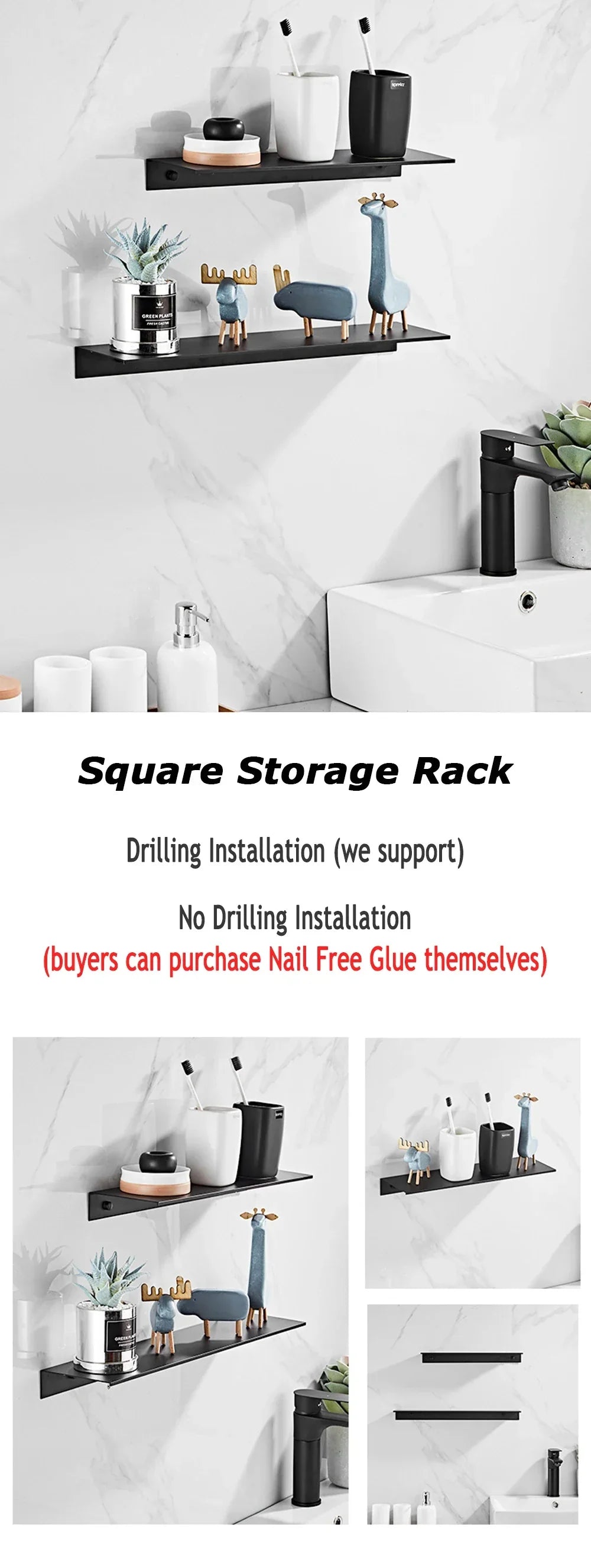 DecorBites™ Aluminum Floating Shelves for Bathroom and Kitchen