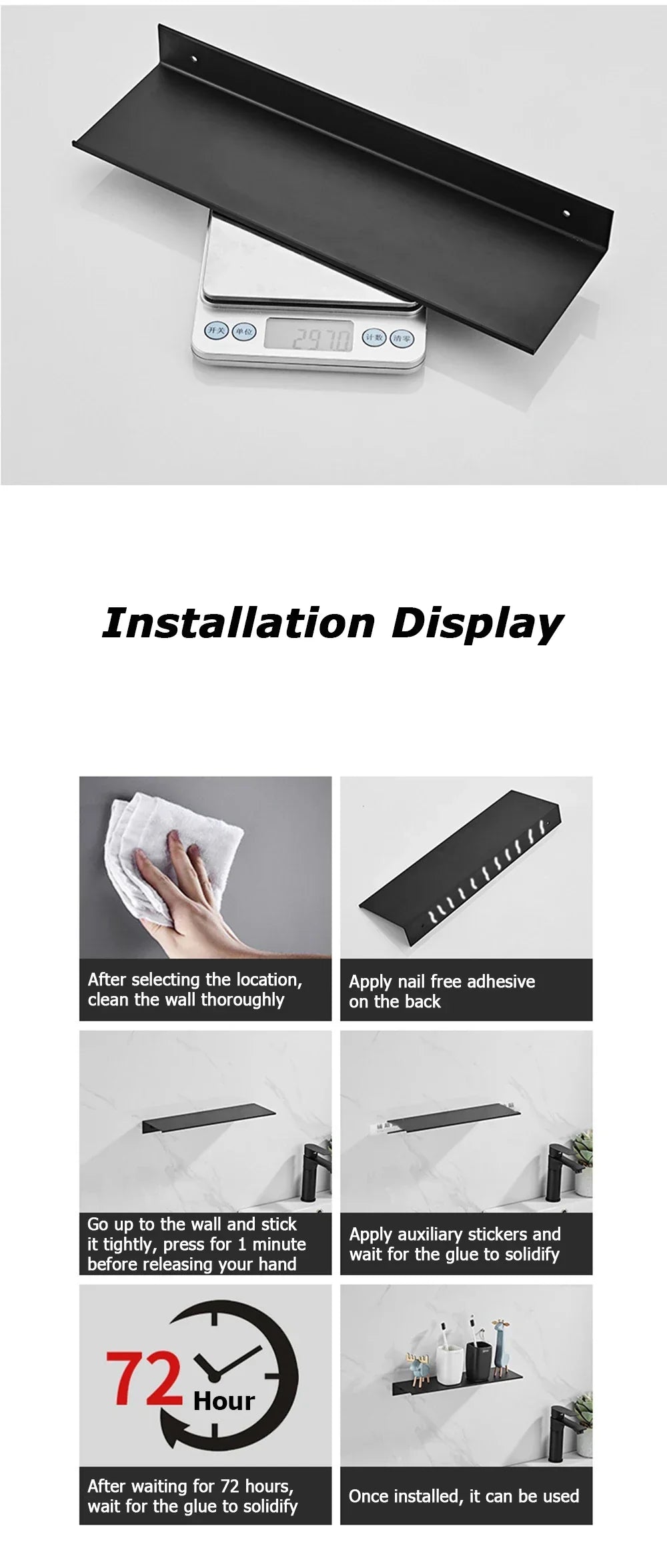 DecorBites™ Aluminum Floating Shelves for Bathroom and Kitchen