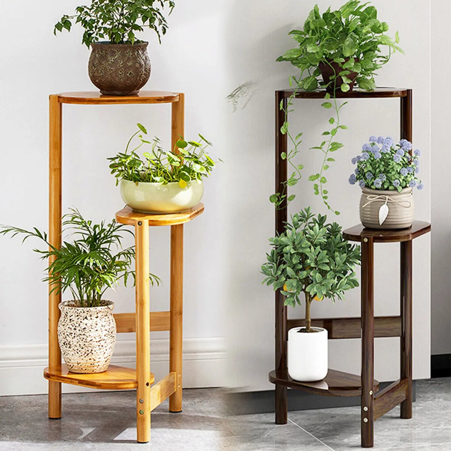 DecorBites™ Bamboo 3 Tier Corner Plant Stand Display