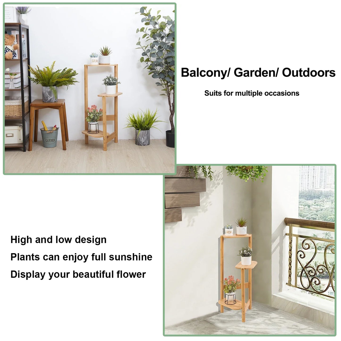 DecorBites™ Bamboo 3 Tier Corner Plant Stand Display