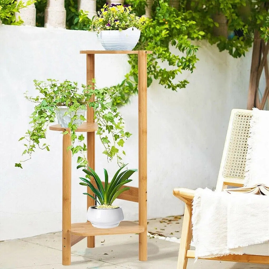 DecorBites™ Bamboo 3 Tier Corner Plant Stand Display