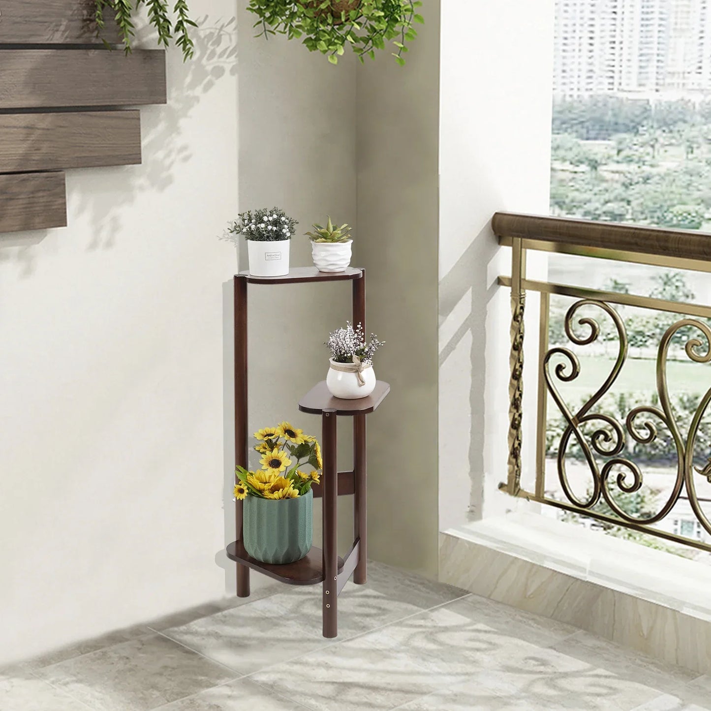 DecorBites™ Bamboo Tall Corner Plant Stand - Outdoor Garden Rack