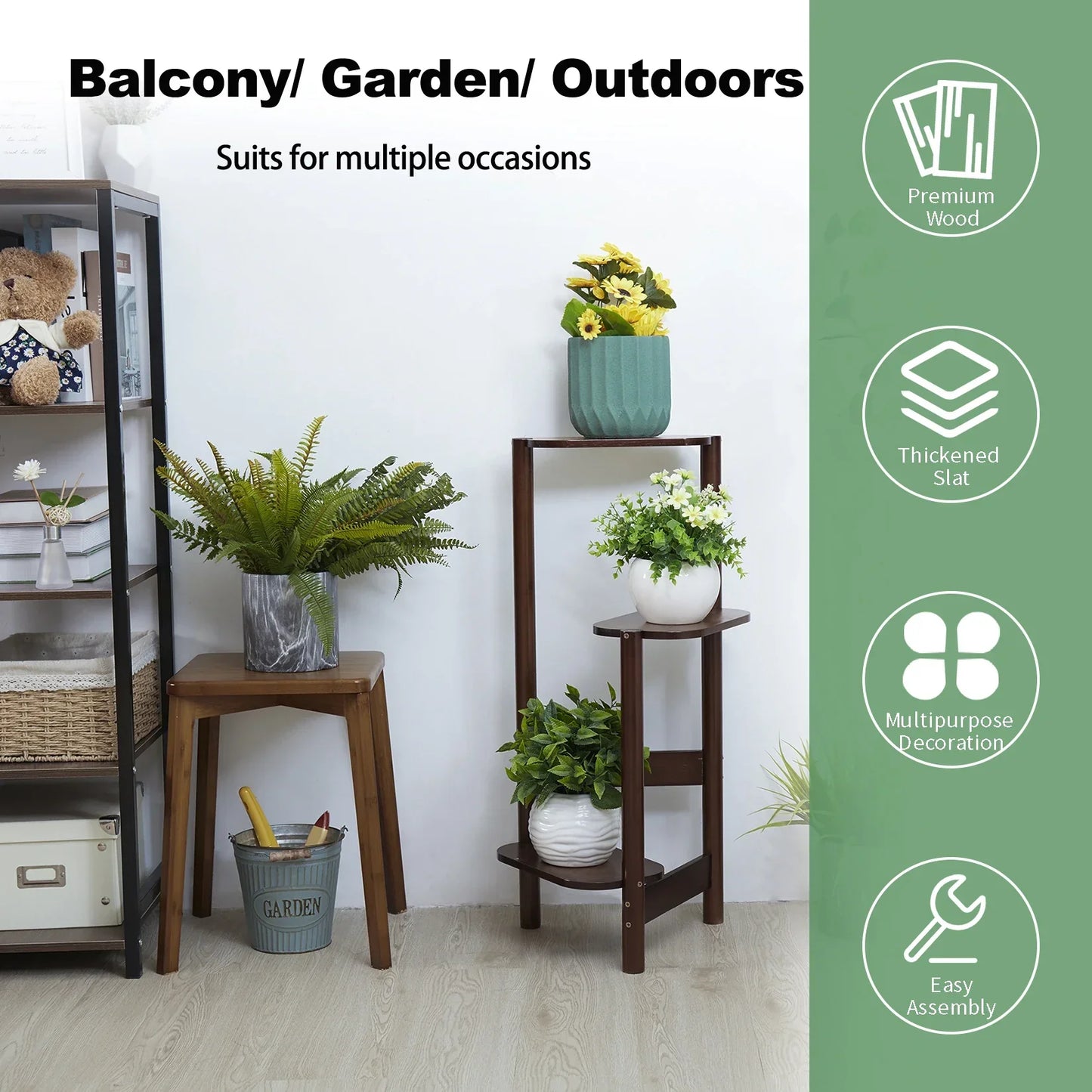 DecorBites™ Bamboo Tall Corner Plant Stand - Outdoor Garden Rack