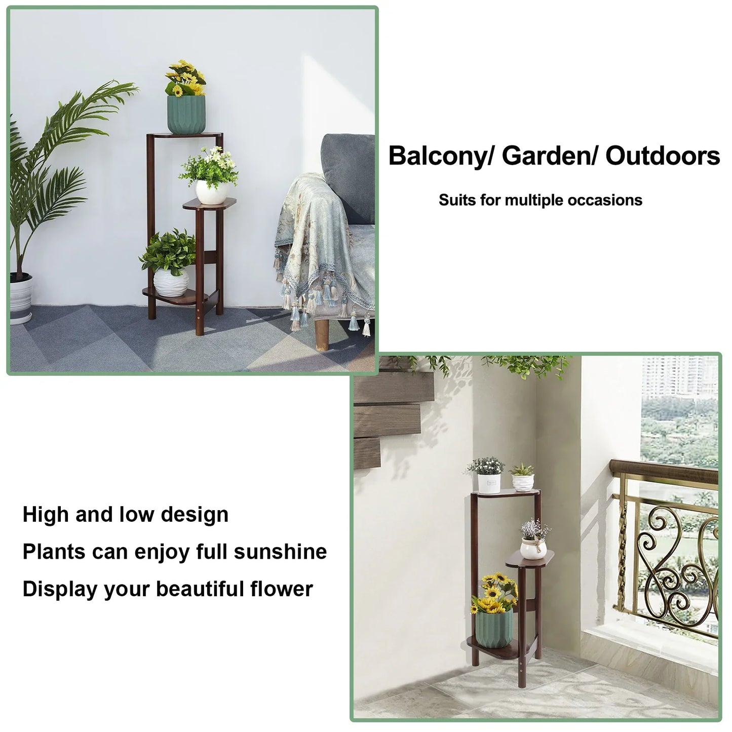 DecorBites™ Bamboo Tall Corner Plant Stand - Outdoor Garden Rack