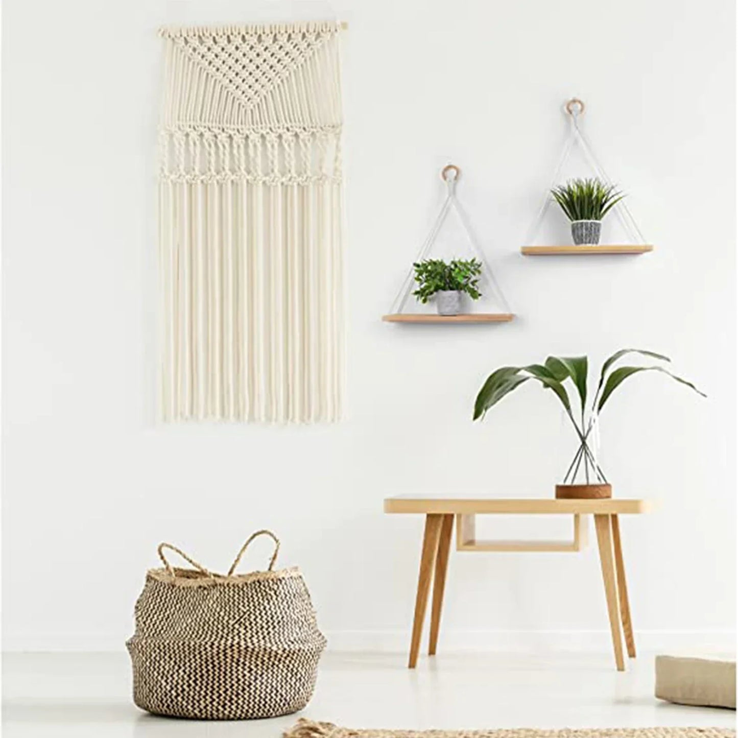 DecorBites™ Boho Macrame Hanging Wall Shelf