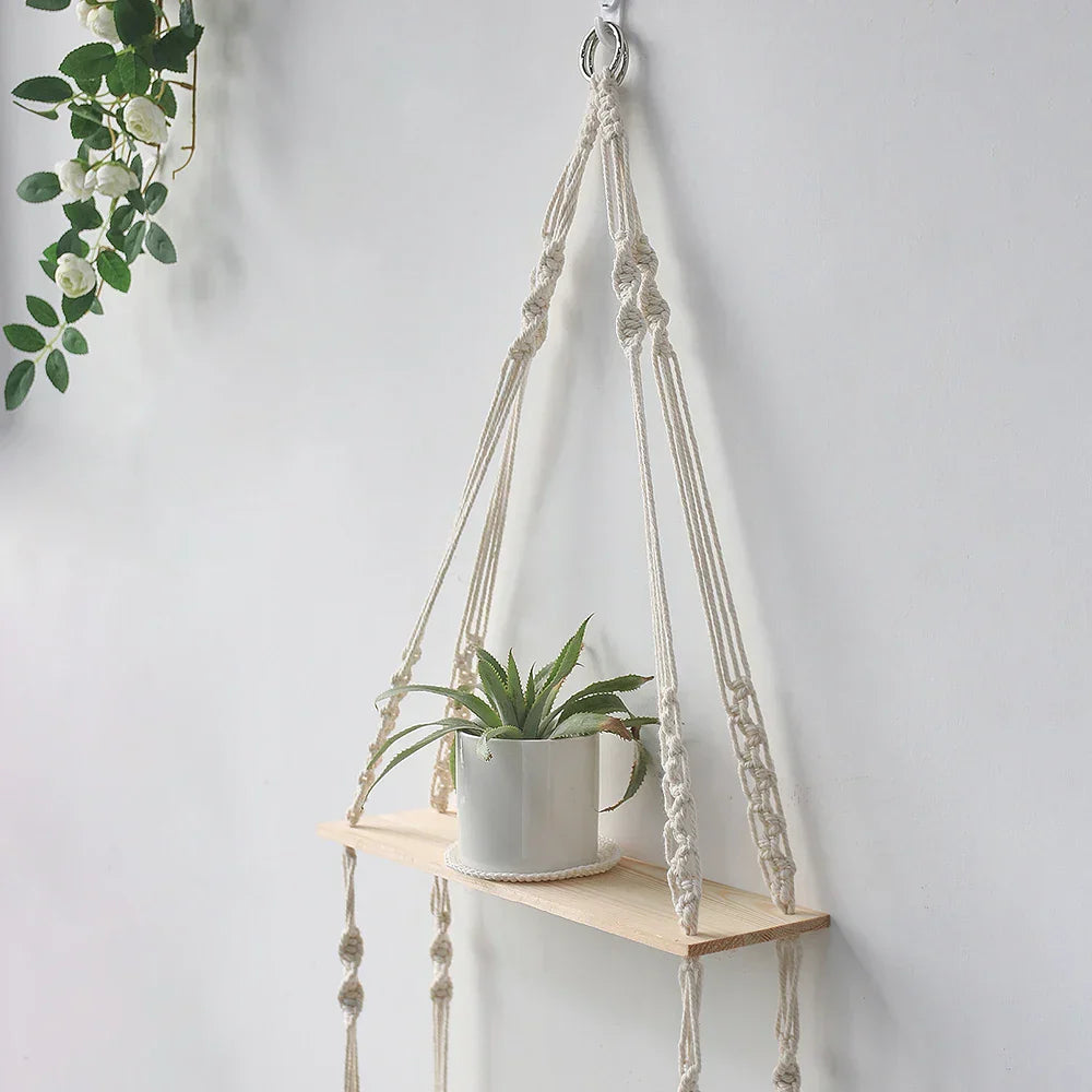DecorBites™ Boho Macrame Wall Shelf for Home Decor