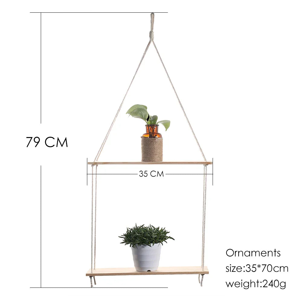DecorBites™ Boho Macrame Wall Shelf for Home Decor