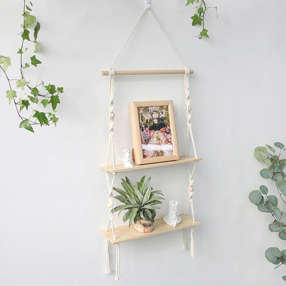 DecorBites™ Boho Macrame Wall Shelf for Home Decor