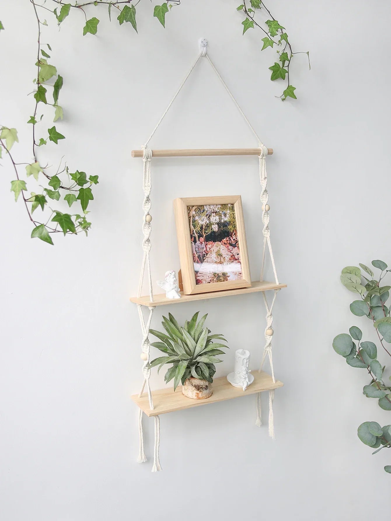 DecorBites™ Boho Macrame Wall Shelf for Home Decor