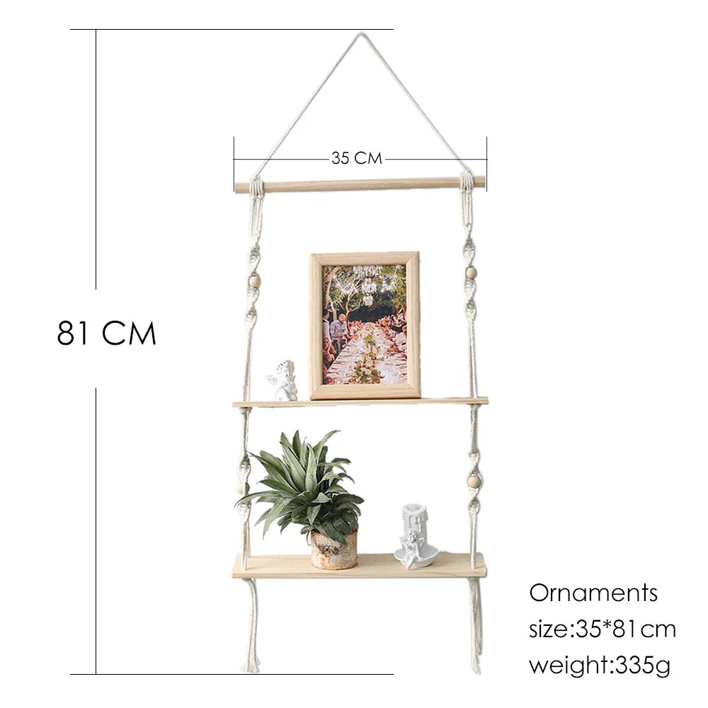 DecorBites™ Boho Macrame Wall Shelf for Home Decor