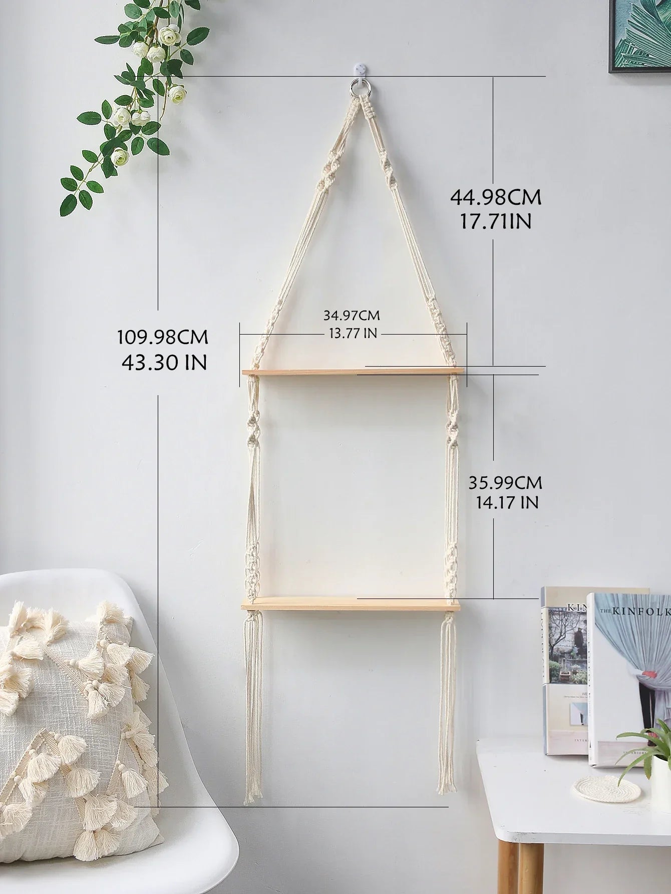 DecorBites™ Boho Macrame Wall Shelf for Home Decor