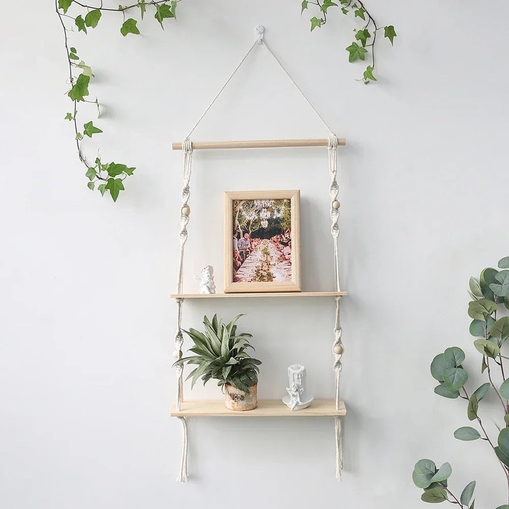 DecorBites™ Boho Macrame Wall Shelf for Home Decor