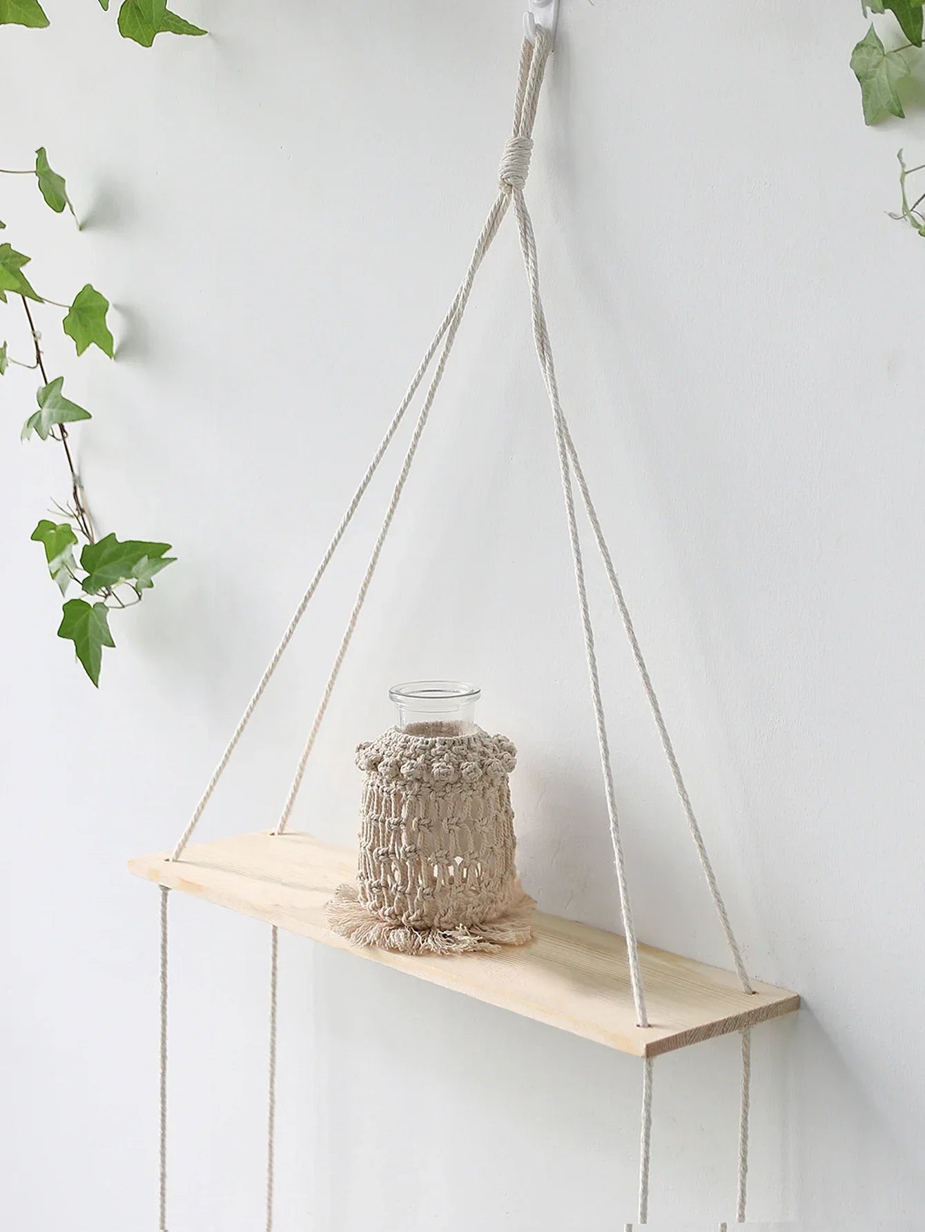 DecorBites™ Boho Macrame Wall Shelf for Home Decor