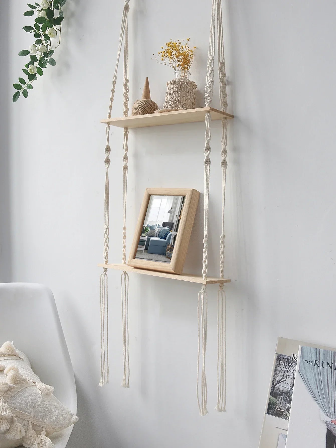 DecorBites™ Boho Macrame Wall Shelf for Home Decor