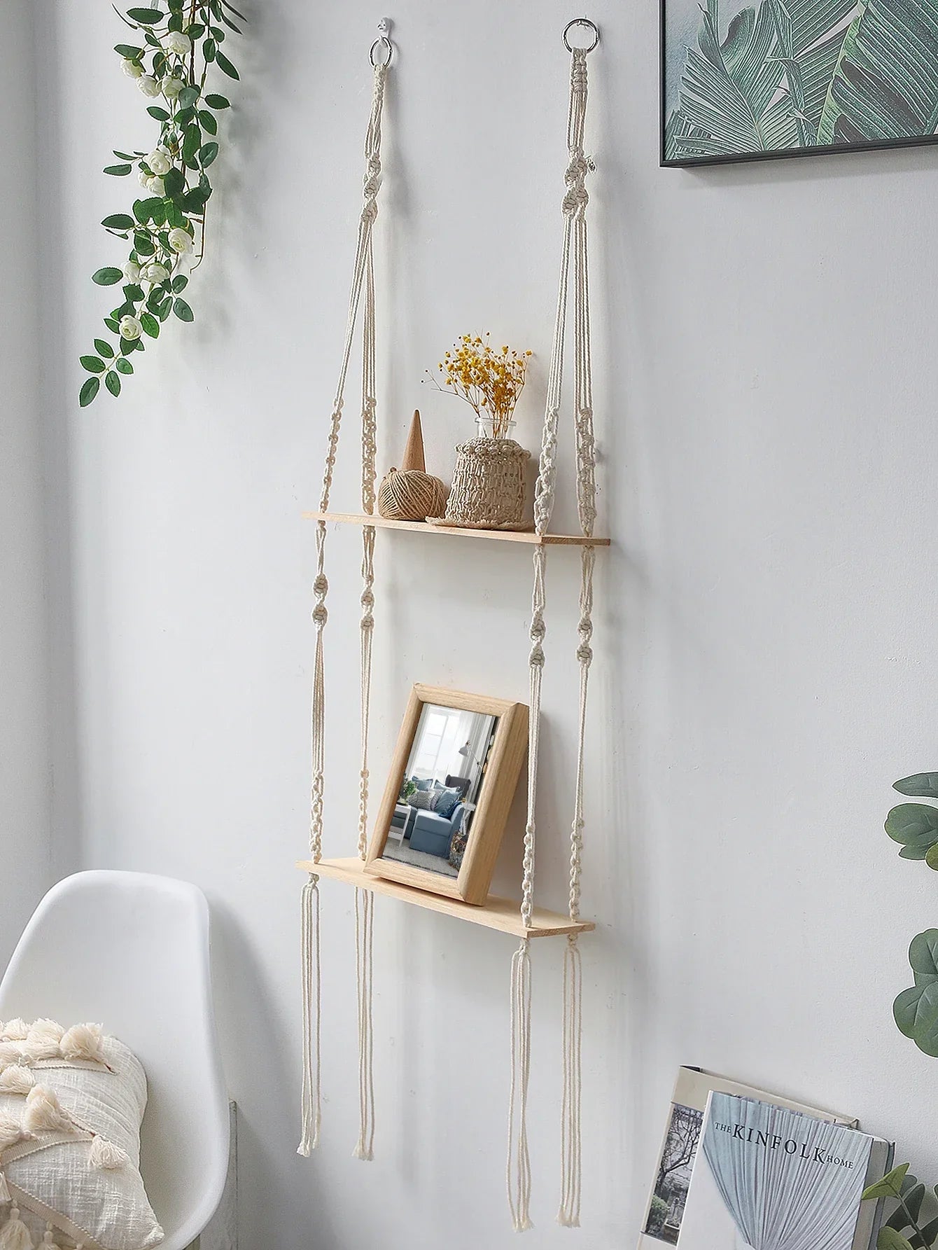 DecorBites™ Boho Macrame Wall Shelf for Home Decor