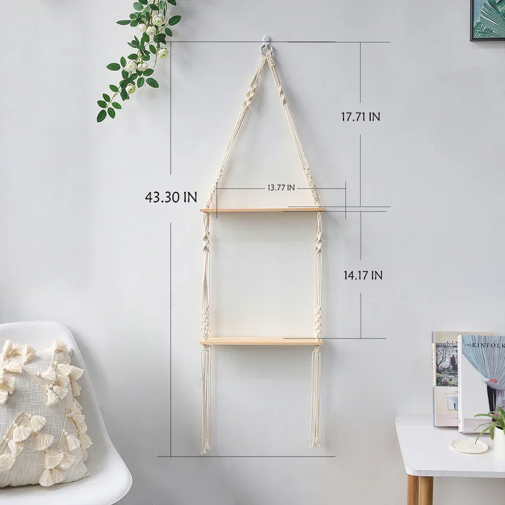 DecorBites™ Boho Macrame Wall Shelf for Home Decor