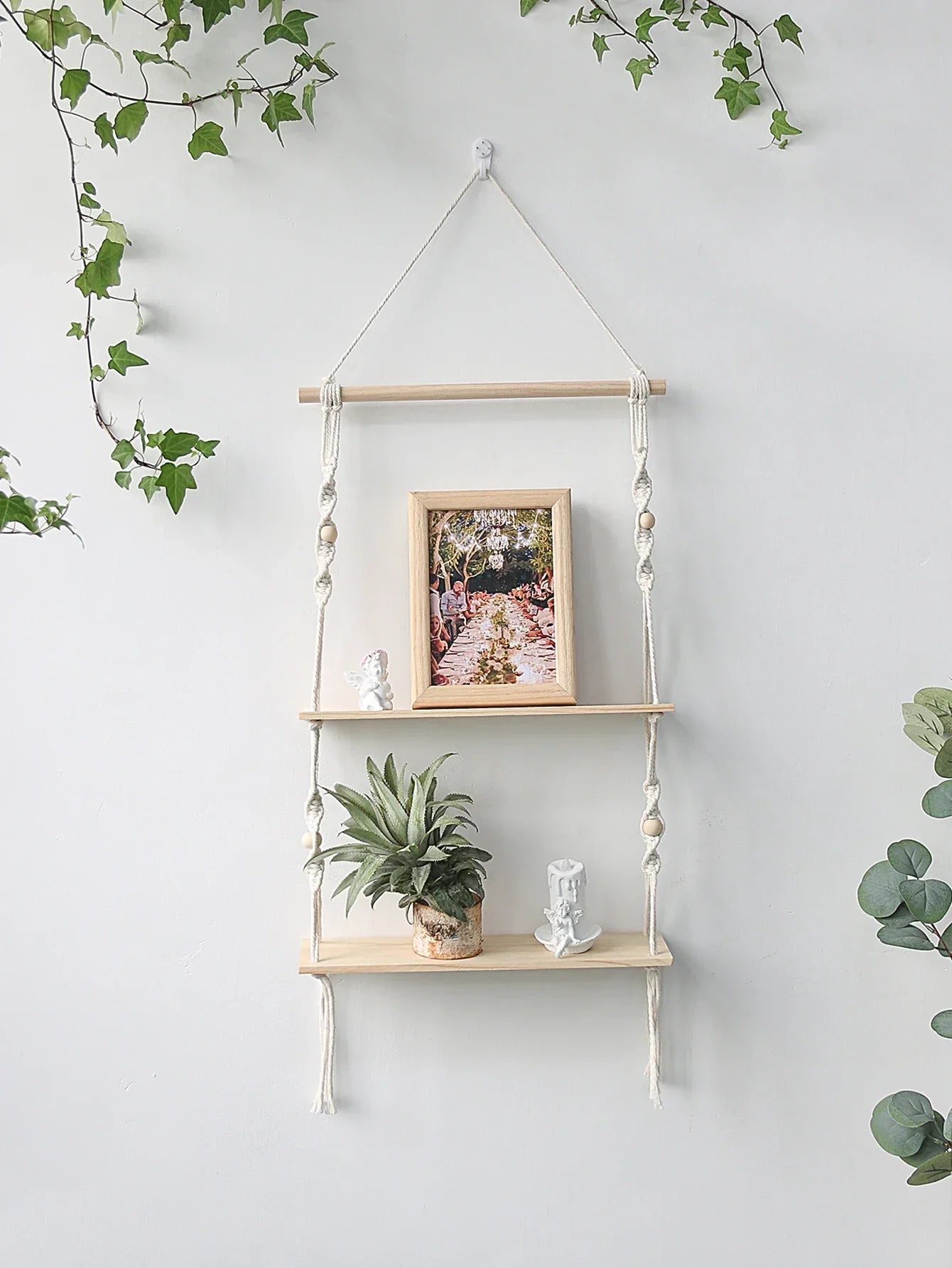 DecorBites™ Boho Macrame Wall Shelf for Home Decor
