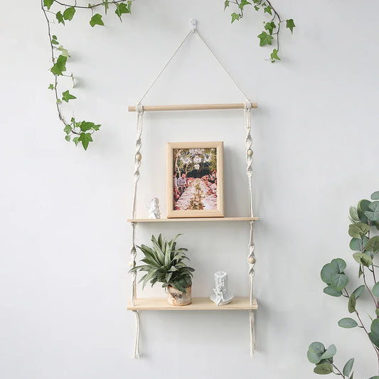 DecorBites™ Boho Macrame Wall Shelf for Home Decor