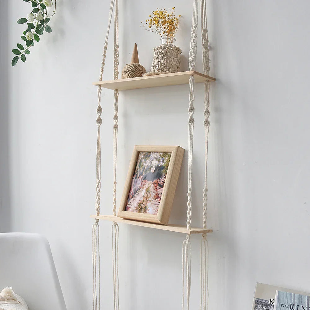DecorBites™ Boho Macrame Wall Shelf for Home Decor
