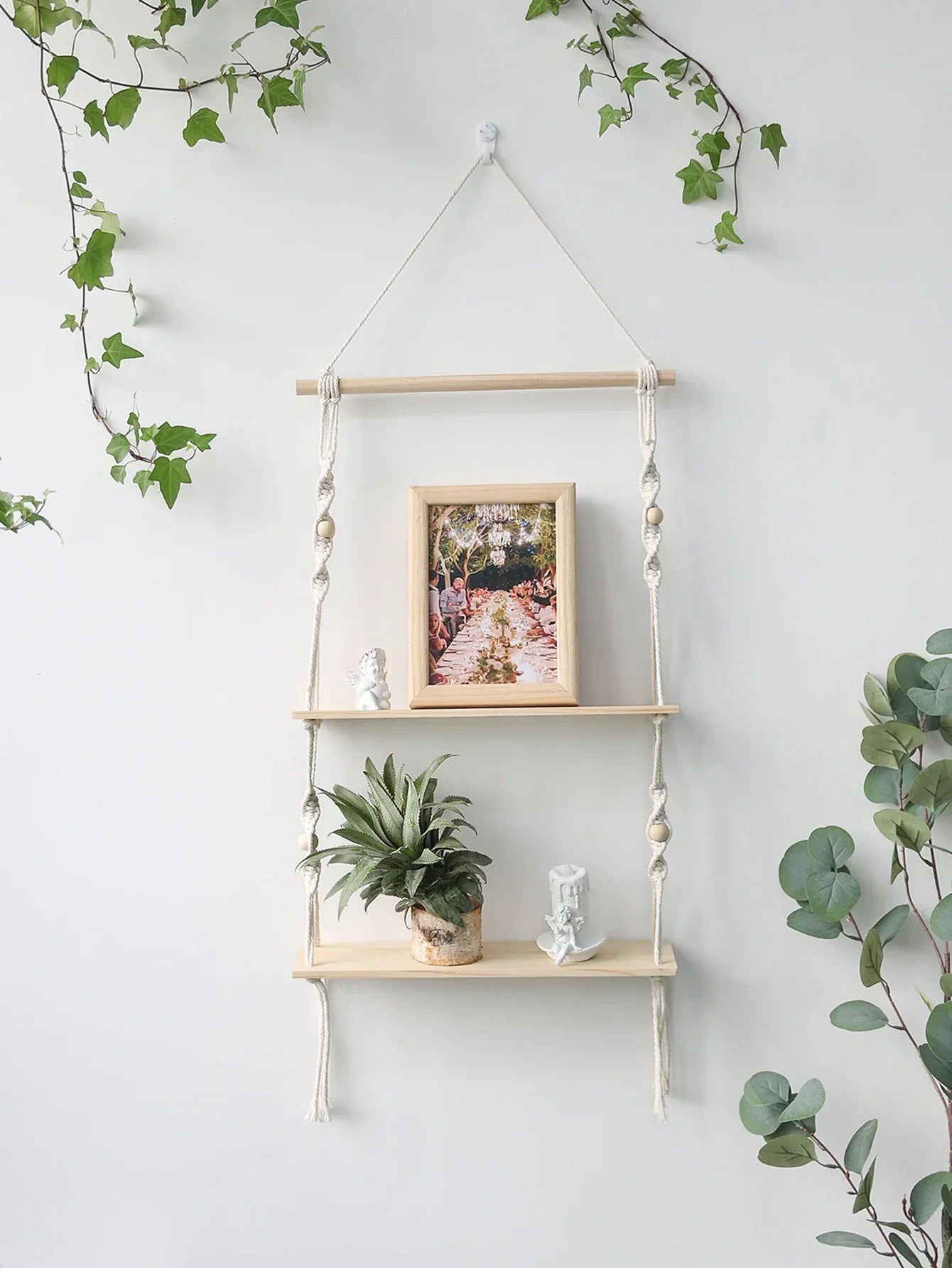 DecorBites™ Boho Macrame Wall Shelf for Home Decor