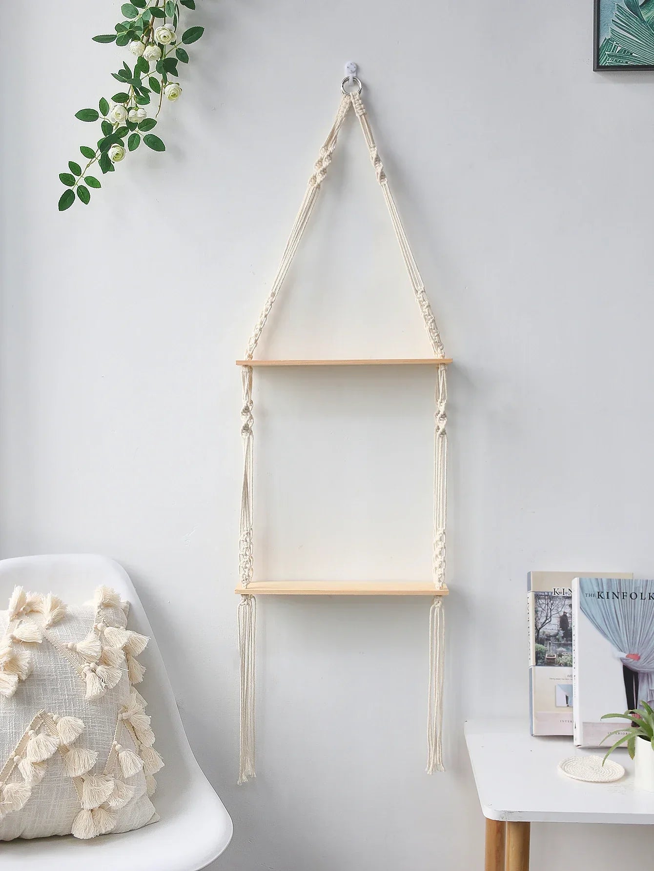 DecorBites™ Boho Macrame Wall Shelf for Home Decor