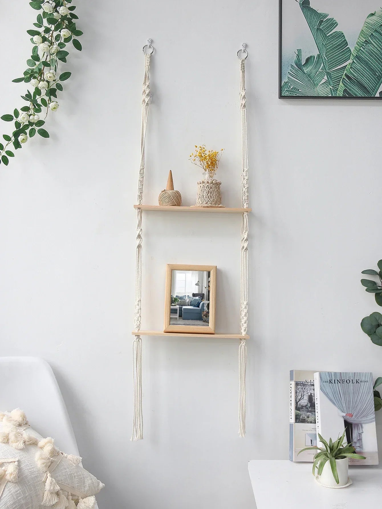 DecorBites™ Boho Macrame Wall Shelf for Home Decor