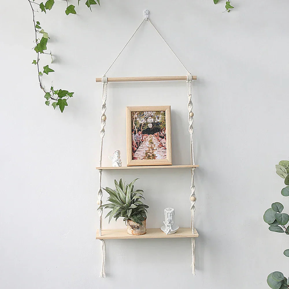 DecorBites™ Boho Macrame Wall Shelf for Home Decor