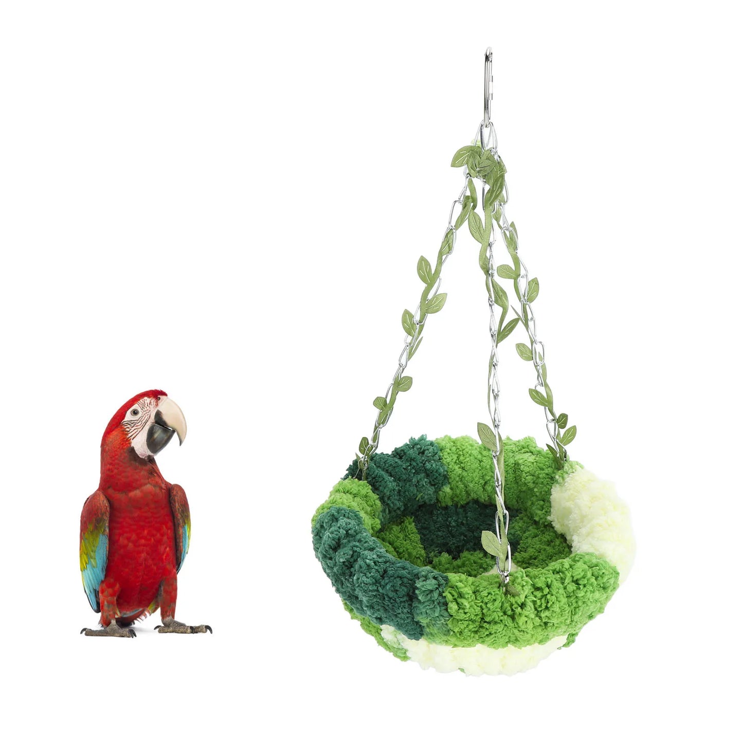 DecorBites™ Cozy Coral Fleece Parrot Hammock - Green