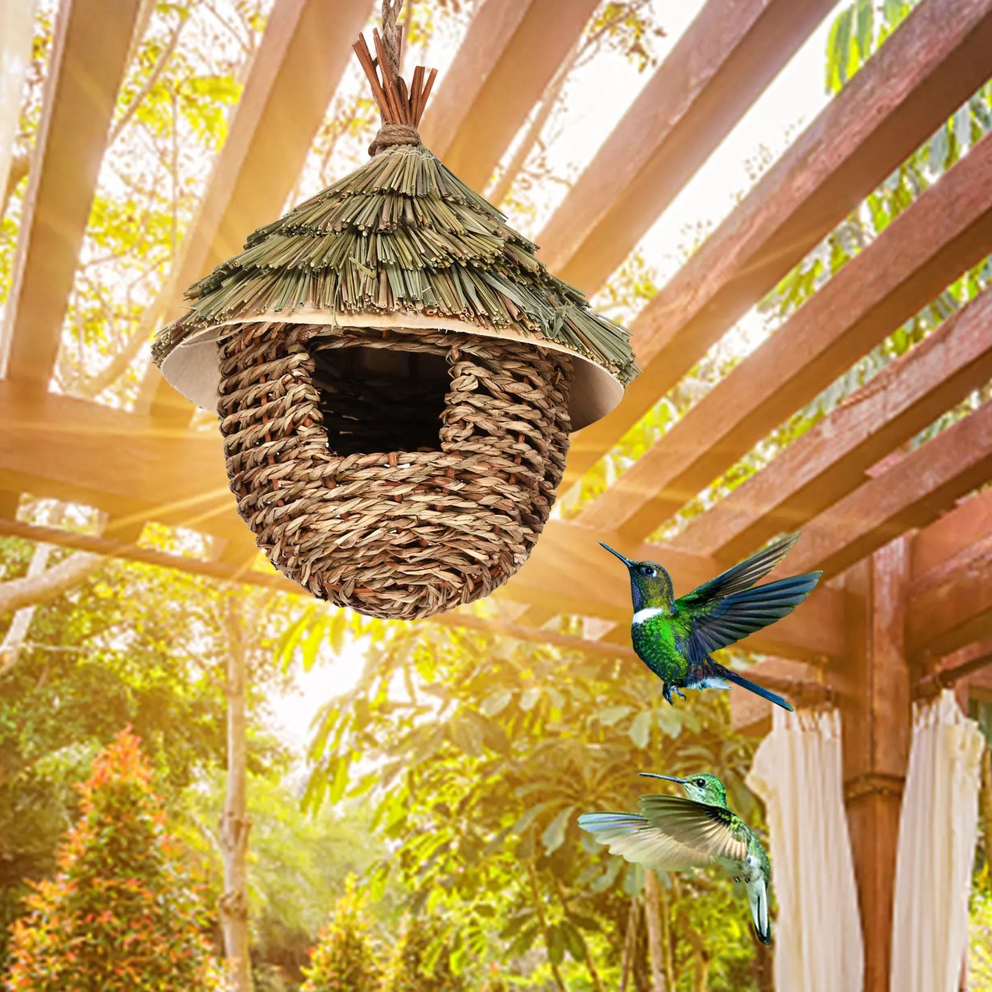 DecorBites™ Hand-woven Hummingbird Nest House for Garden