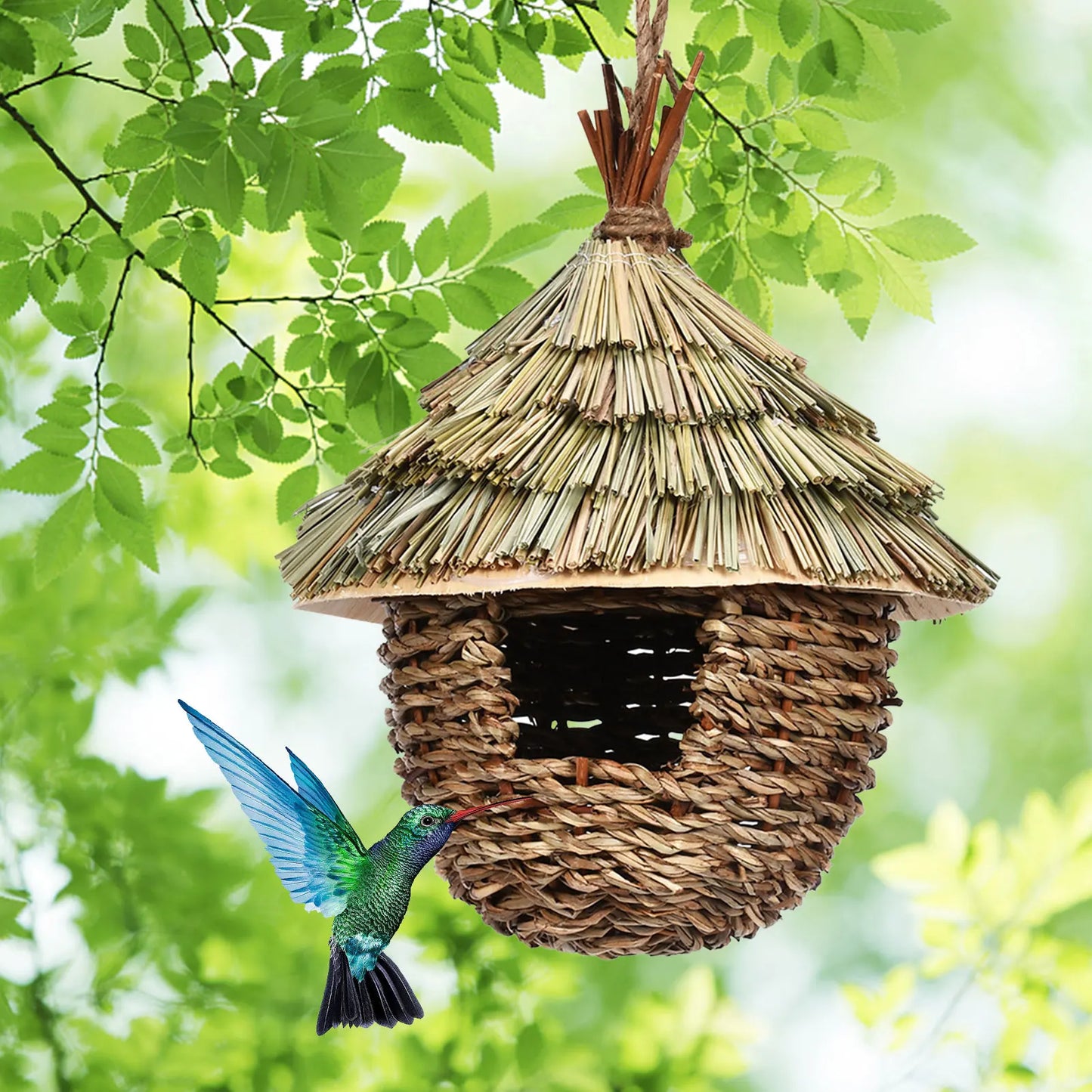 DecorBites™ Hand-woven Hummingbird Nest House for Garden
