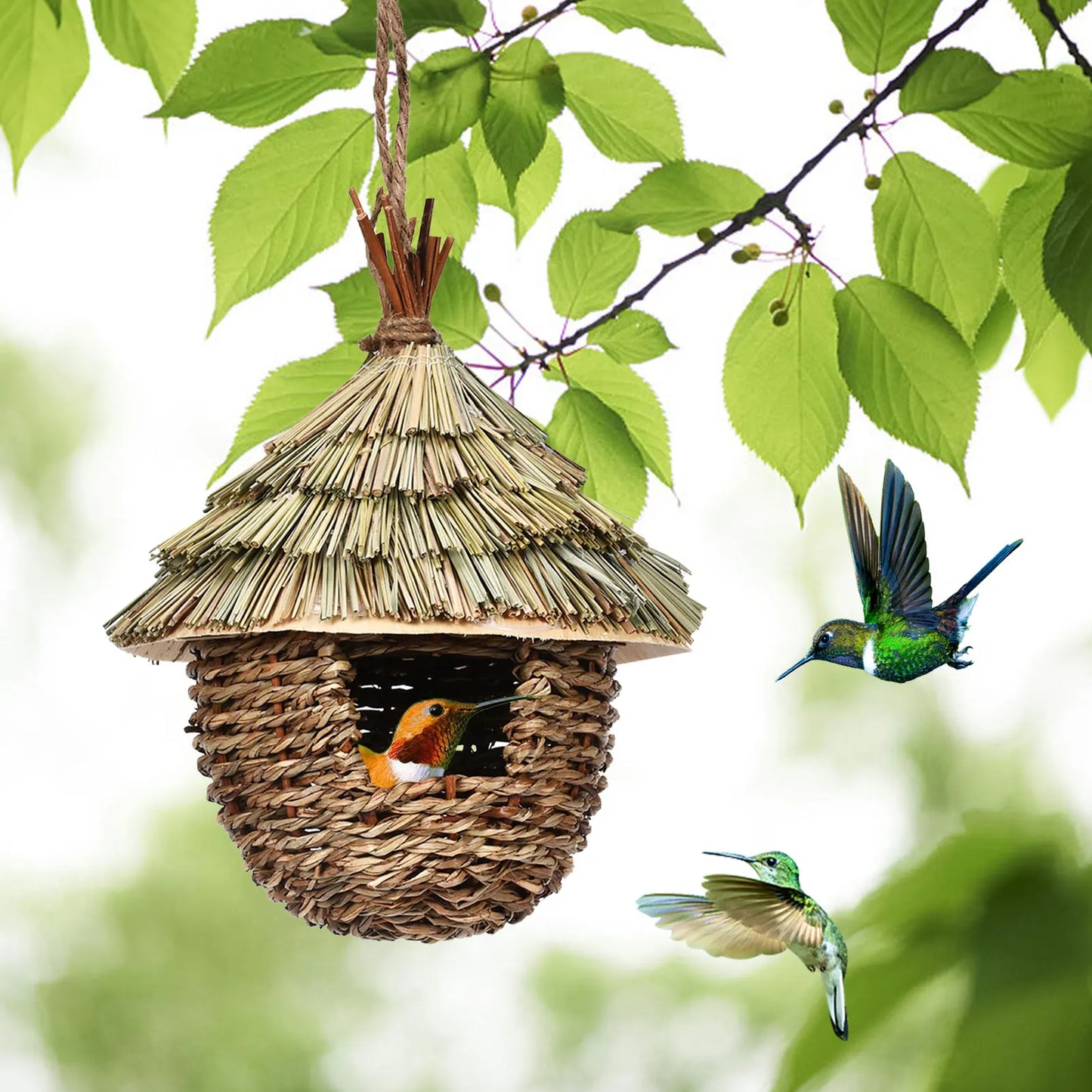 DecorBites™ Hand-woven Hummingbird Nest House for Garden