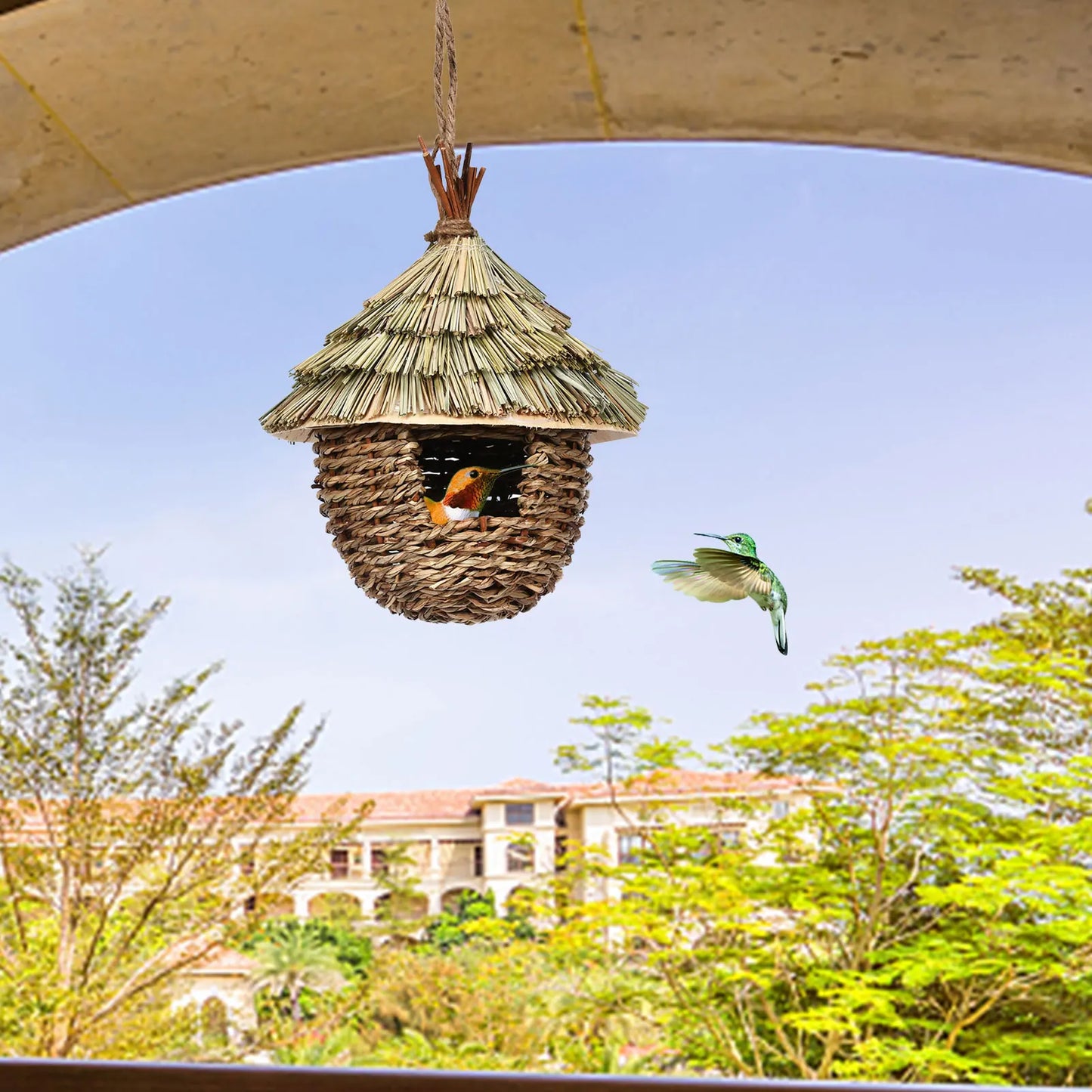 DecorBites™ Hand-woven Hummingbird Nest House for Garden