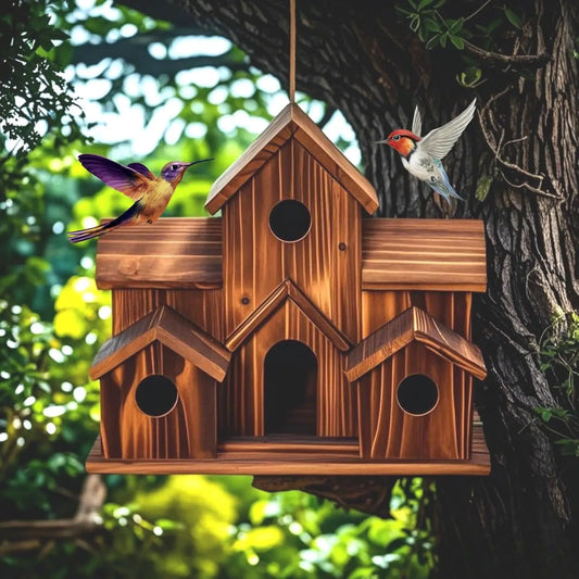 DecorBites™ Handmade 6-Hole Hanging Bird House
