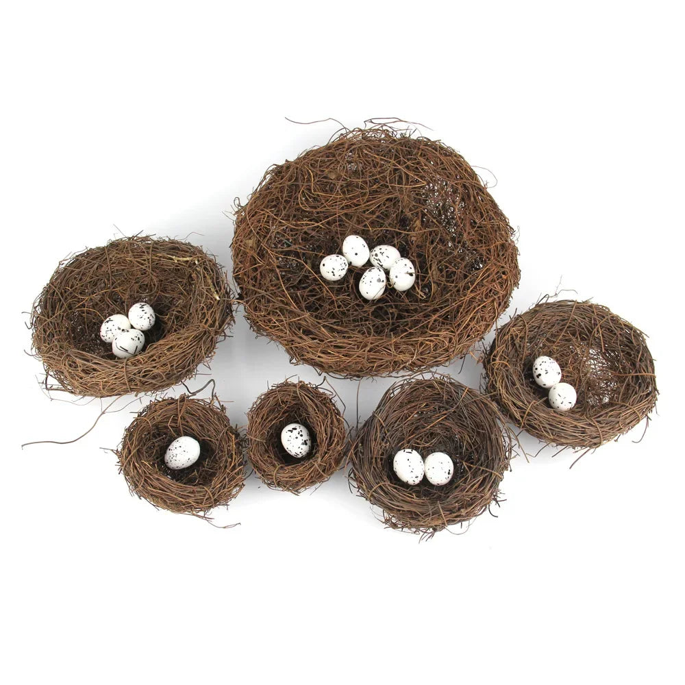 DecorBites™ Handmade Round Rattan Bird Nest Decoration