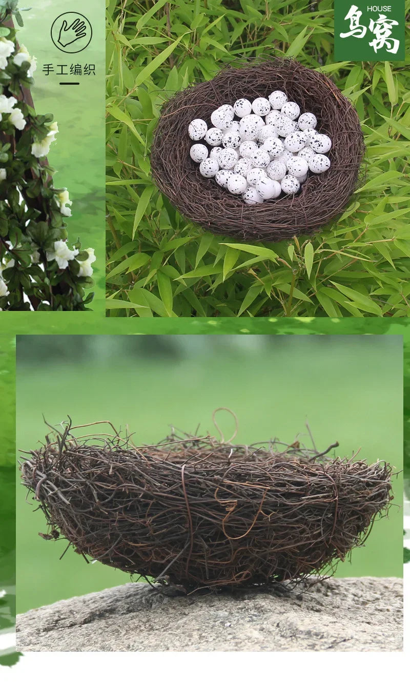 DecorBites™ Handmade Round Rattan Bird Nest Decoration