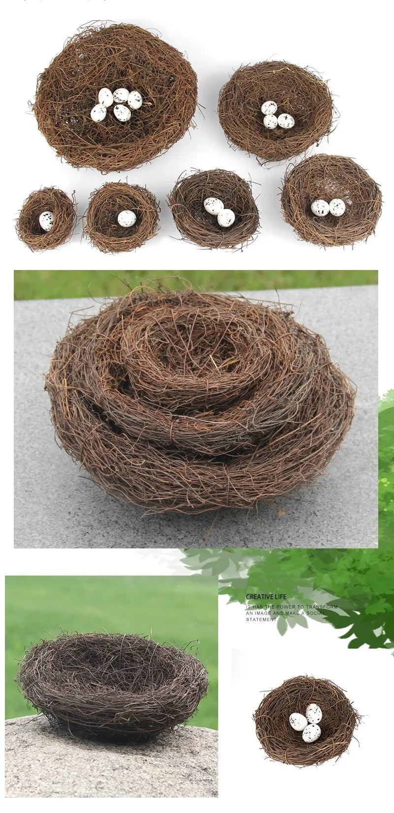 DecorBites™ Handmade Round Rattan Bird Nest Decoration