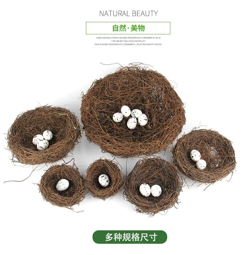 DecorBites™ Handmade Round Rattan Bird Nest Decoration