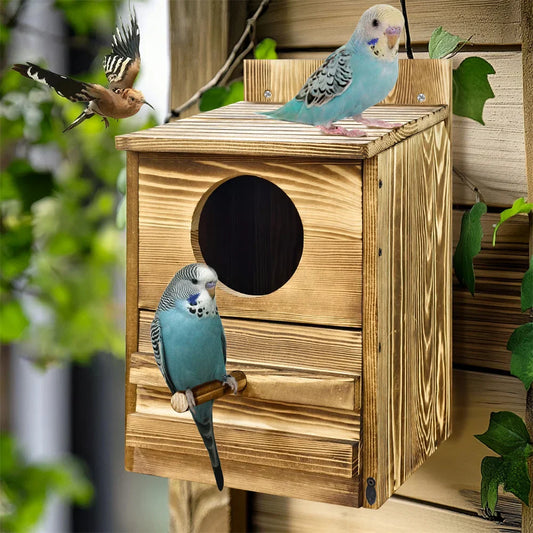 DecorBites™ Handmade Wooden Screech Owl House - Outdoor Nesting Box