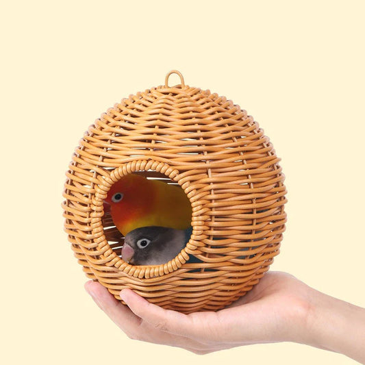 DecorBites™ Handwoven Grass Bird Cage Hut for Small Birds