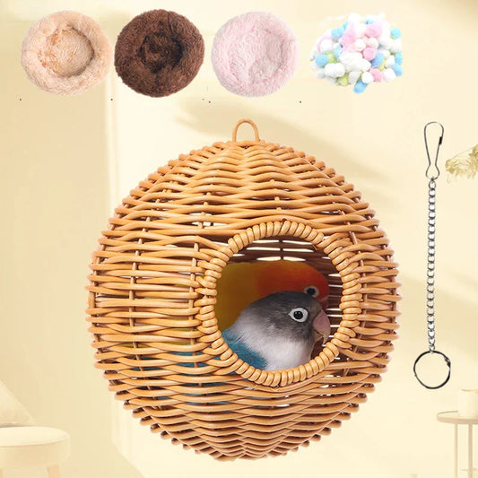 DecorBites™ Handwoven Grass Bird Cage Hut for Small Birds