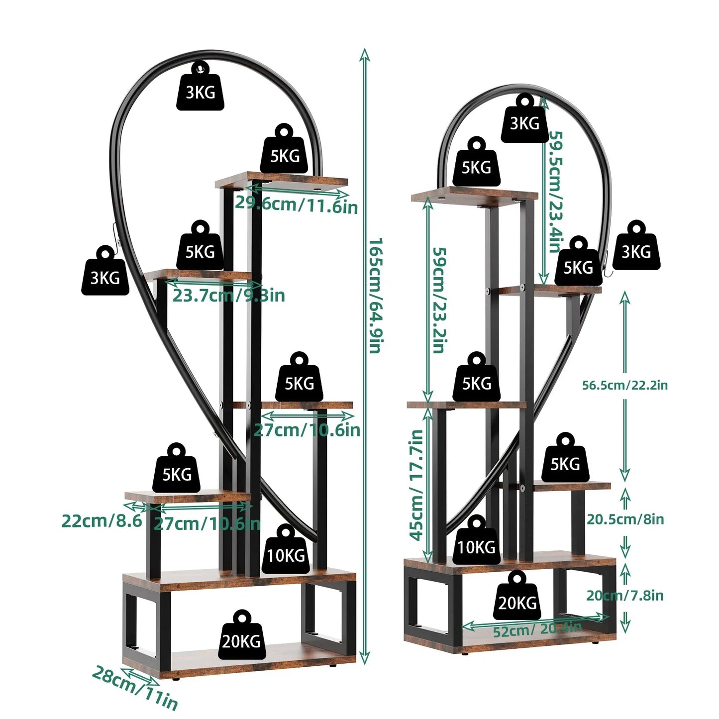 DecorBites™ Heart-Shaped Plant Stand with Hooks for 20 Pots